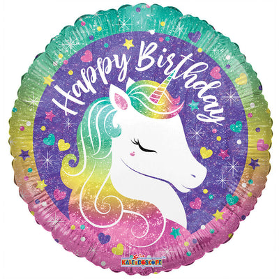 18 inch BIRTHDAY RAINBOW UNICORN HOLOGRAPHIC