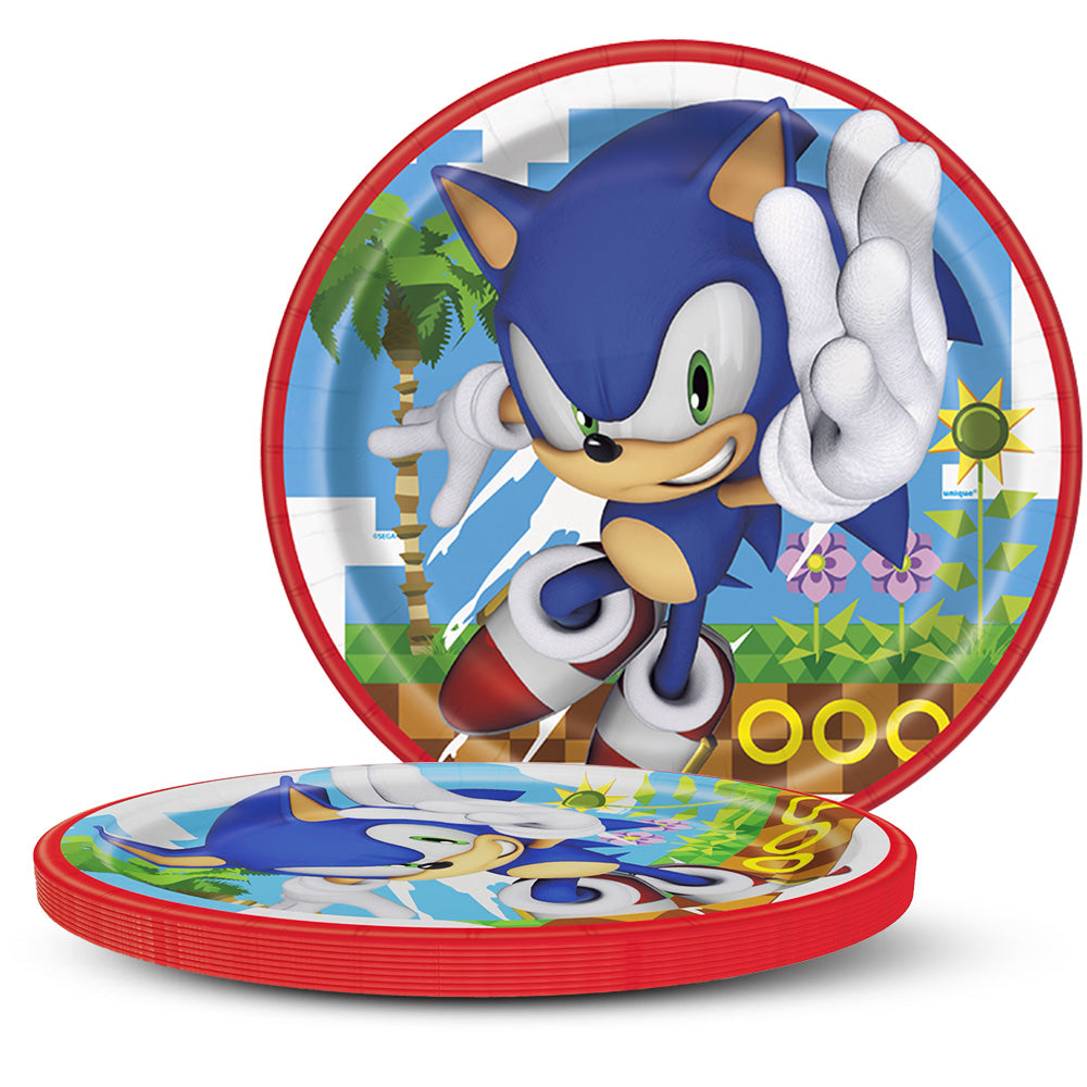 Unique 9 inch SONIC THE HEDGEHOG ROUND DINNER PLATES (8 PK) Plates 21810-UN