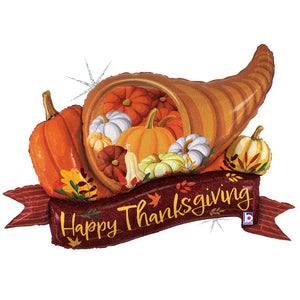 Betallic 37 inch CORNUCOPIA THANKSGIVING BANNER Foil Balloon 25408P-B-P