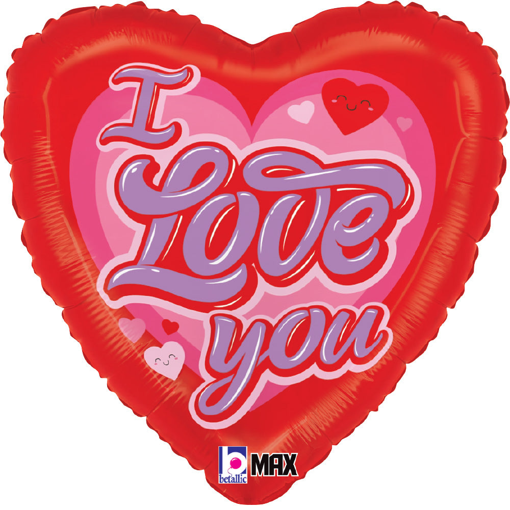 Betallic 18 inch I LOVE YOU RETRO HEART Foil Balloon 26416P-B-P