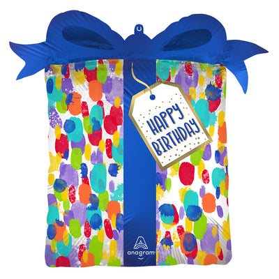 Anagram 27 inch SATIN PAINTERLY DOTS BIRTHDAY Foil Balloon 44859-01-A-P