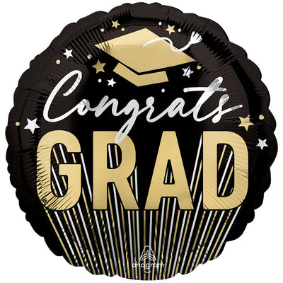 Anagram 18 inch CONGRATS GRAD STRIPES & STARS Foil Balloon 46676-01-A-P