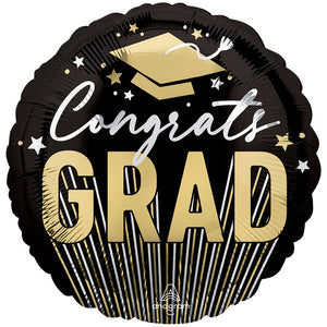 Anagram 18 inch CONGRATS GRAD STRIPES & STARS Foil Balloon 46676-01-A-P