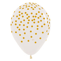 Sempertex 11 inch CRYSTAL CLEAR W/ GOLD CONFETTI PRINT Latex Balloons 53277-B