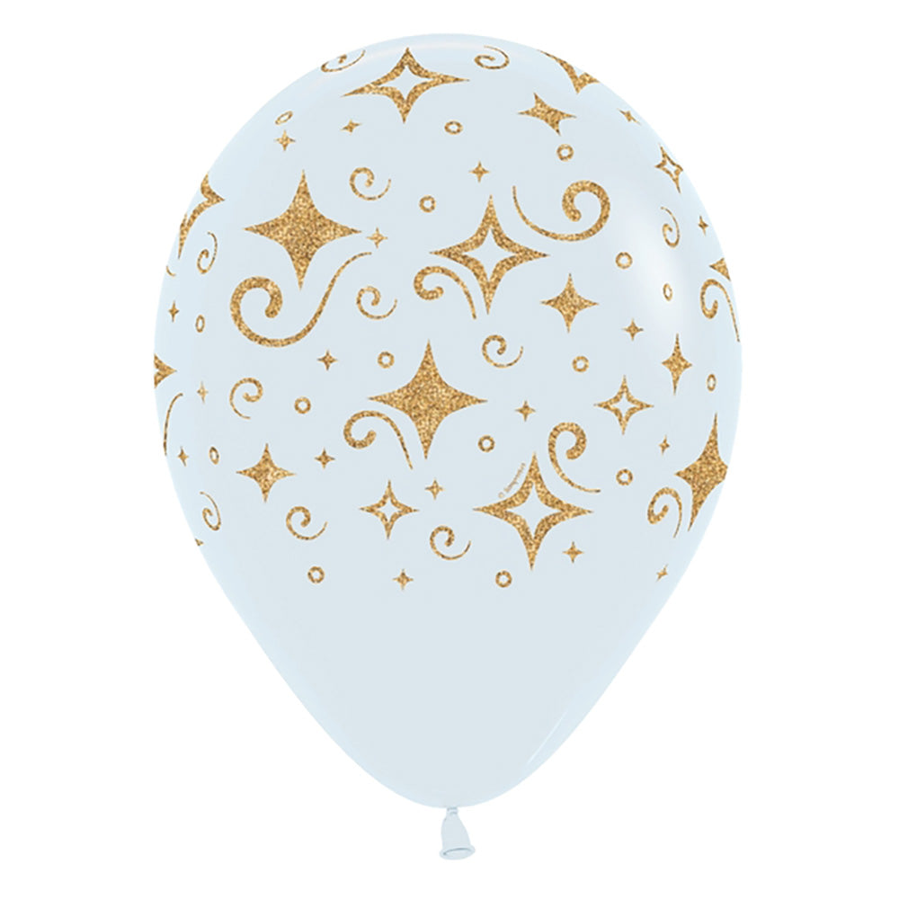 Sempertex 11 inch GOLDEN DIAMONDS - FASHION WHITE Latex Balloons 53352-B