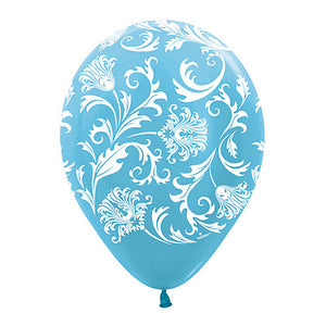 Sempertex 11 inch DAMASK - PEARL CARIBBEAN BLUE Latex Balloons