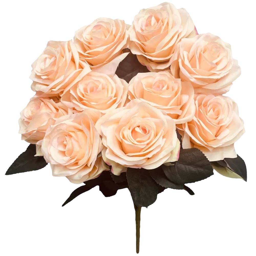 Party Brands 18 inch OPEN ROSE BUSH - PEACH Silk Flowers 400210-PB