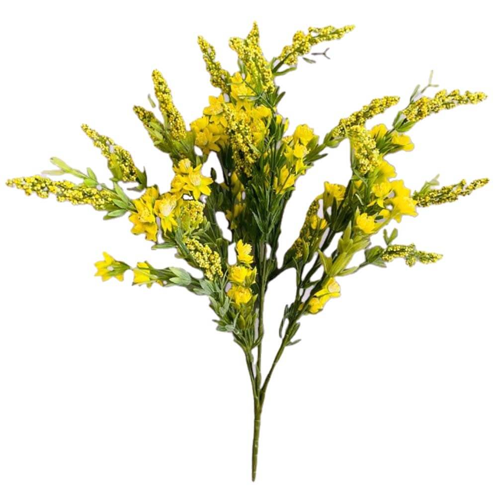 Party Brands 24 inch HEATHER WILD FLOWER BUSH - YELLOW Silk Flowers 400189-PB