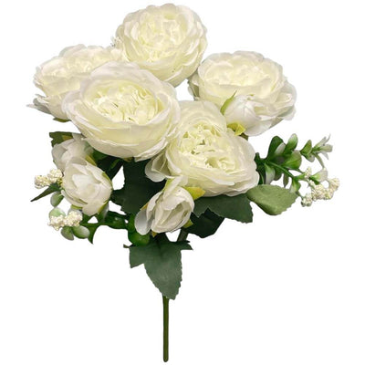 Party Brands 12 inch DELUXE PEONY BUSH - CREAM Silk Flowers 400232-PB