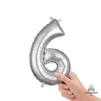 Anagram 16 inch NUMBER 6 - ANAGRAM - SILVER (AIR-FILL ONLY) Foil Balloon 33086-11-A-P