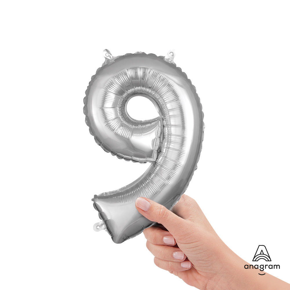 Anagram 16 inch NUMBER 9 - ANAGRAM - SILVER (AIR-FILL ONLY) Foil Balloon 33092-11-A-P