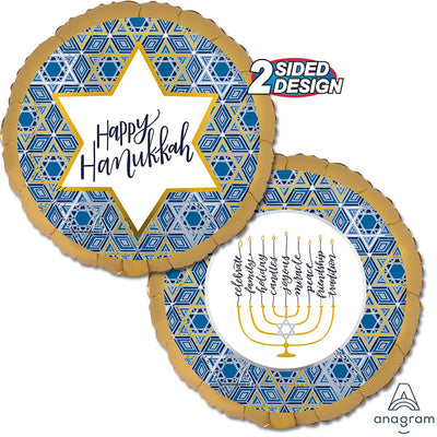 Anagram 18 inch SATIN INFUSED HANUKKAH FESTIVAL OF LIGHTS Foil Balloon 40425-02-A-U