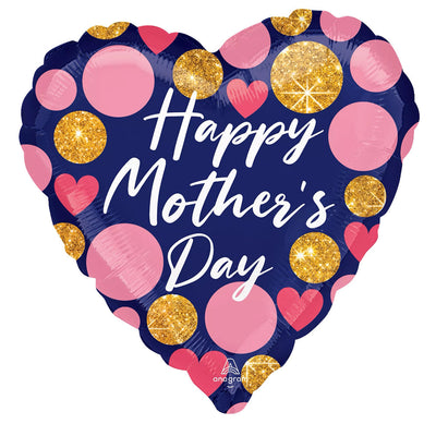 Anagram 28 inch HAPPY MOTHER'S DAY NAVY & GLITTER DOTS Foil Balloon 42732-01-A-P