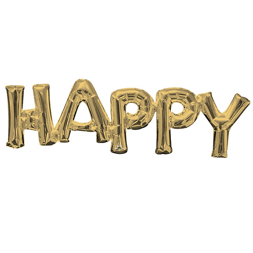 Anagram 30″ BLOCK PHRASE "HAPPY" WHITE GOLD (AIR-FILL ONLY) Foil Balloon 44621-11-A-P