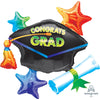 Anagram 31 inch CONGRATS GRAD CAP WITH STARS Foil Balloon 07656-02-A-U