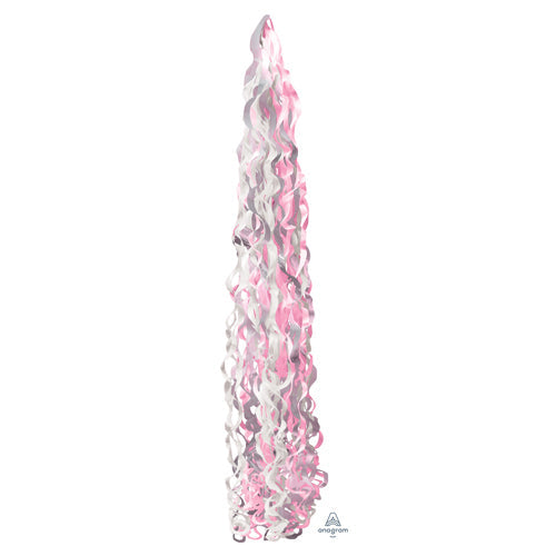 Anagram 34 inch TWIRLZ TISSUE BALLOON TAIL - PINK & WHITE Ribbon/ String 82313-A