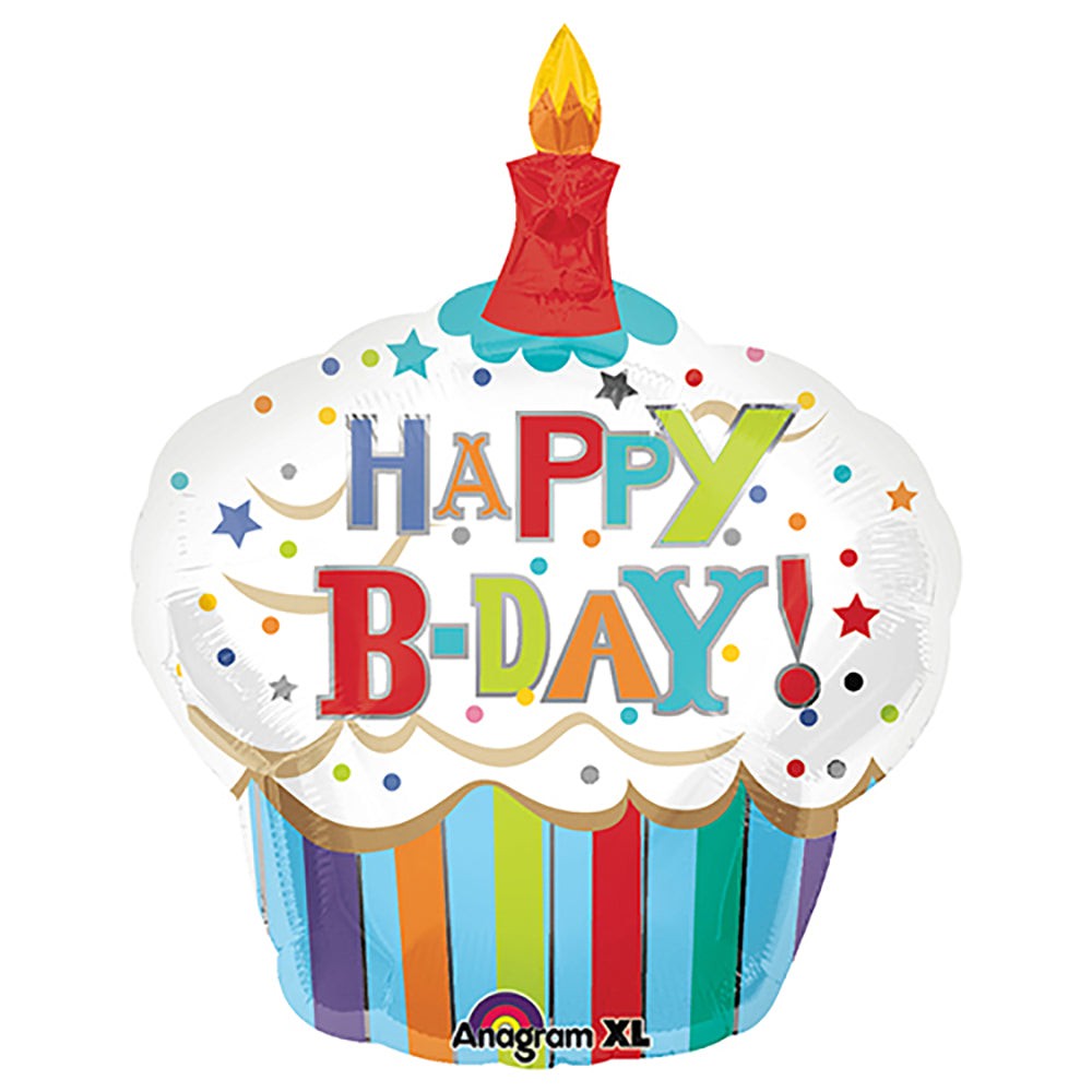 Anagram 36 inch HAPPY BIRTHDAY STRIPED CUPCAKE Foil Balloon 24477-01-A-P