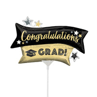 Anagram CONGRATULATIONS GRAD GOLD & BLACK MINI SHAPE (AIR-FILL ONLY) Foil Balloon 44223-02-A-U