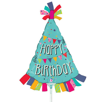 Betallic 14 inch BIRTHDAY BANNER HAT MINI SHAPE (AIR-FILL ONLY) Foil Balloon 19137-B-U