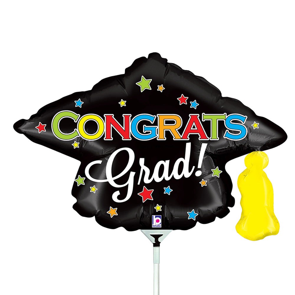 Betallic 14 inch GRAD CAP MINI SHAPE (AIR-FILL ONLY) Foil Balloon 19351-B-U