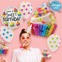 Betallic 18 inch CUTE CUPCAKES BIRTHDAY Foil Balloon 26282P-B-P