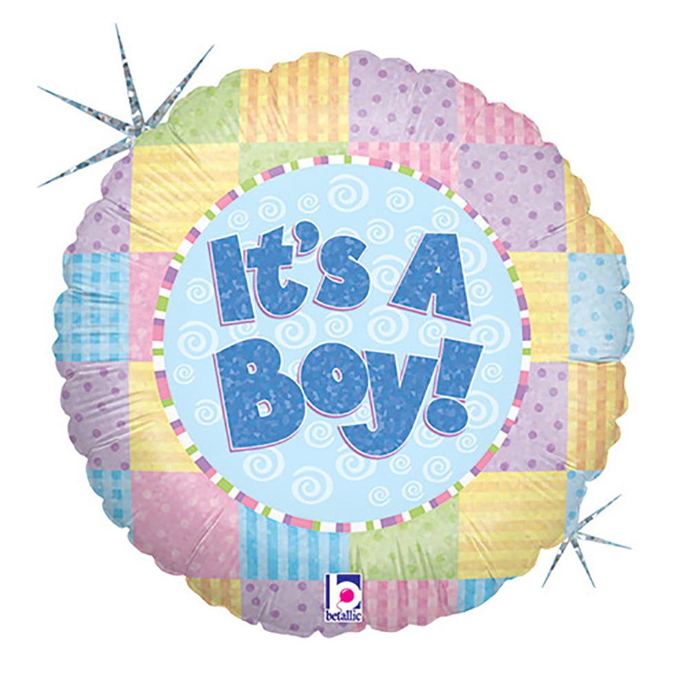 Betallic 18 inch PATCHWORK BABY BOY Foil Balloon 86606P-B-P