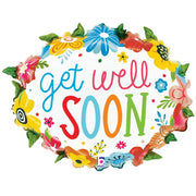 Betallic 25 inch GET WELL FLORAL WREATH Foil Balloon 25292P-B-P