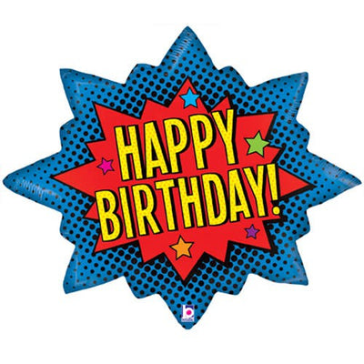 Betallic 32 inch SUPER HERO BURST - HAPPY BIRTHDAY Foil Balloon 35558P-B-P