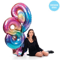 Betallic 40 inch NUMBER 0 - OPAL RAINBOW MEGALOON Foil Balloon 15840RWP-B-P