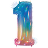 Betallic 40 inch NUMBER 1 - OPAL RAINBOW MEGALOON Foil Balloon 15841RWP-B-P