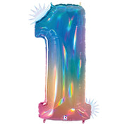 Betallic 40 inch NUMBER 1 - OPAL RAINBOW MEGALOON Foil Balloon 15841RWP-B-P