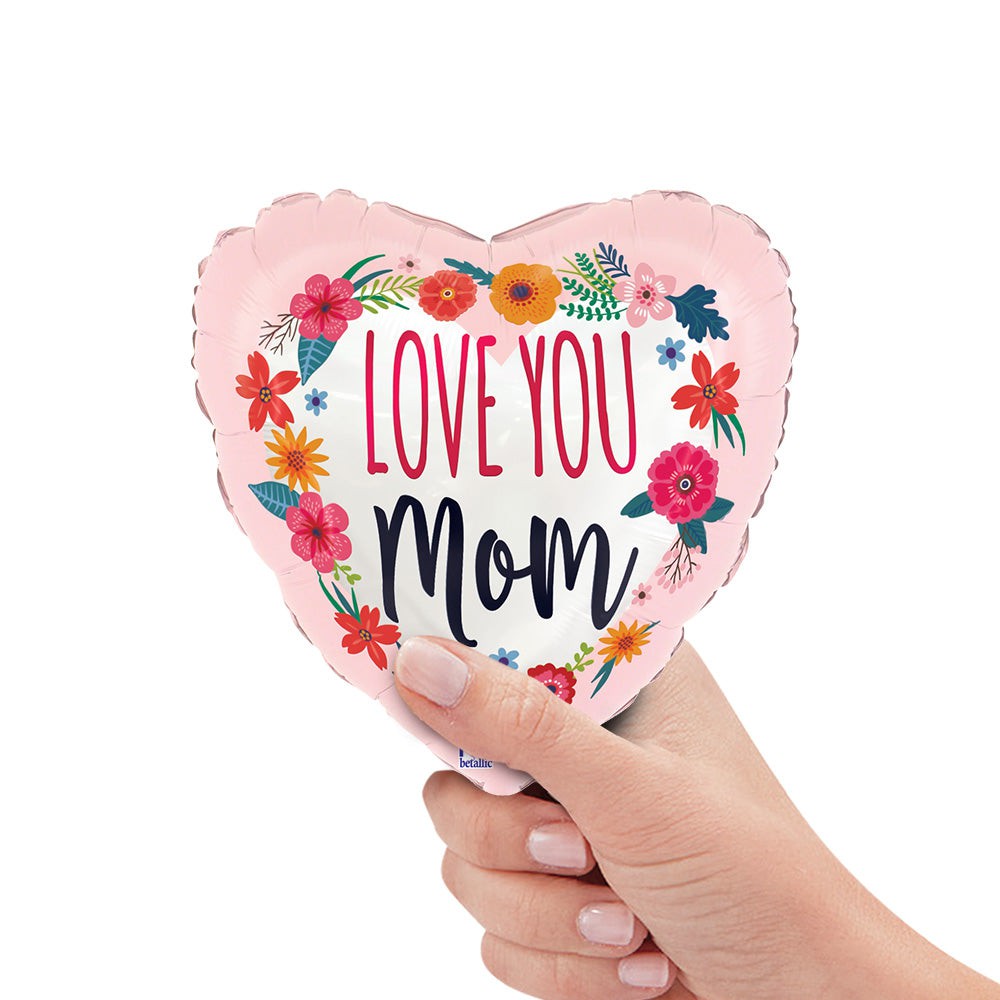 Betallic 9 inch SATIN LOVE YOU MOM BLOSSOMS MINI SHAPE (AIR-FILL ONLY) Foil Balloon 22170-B-U