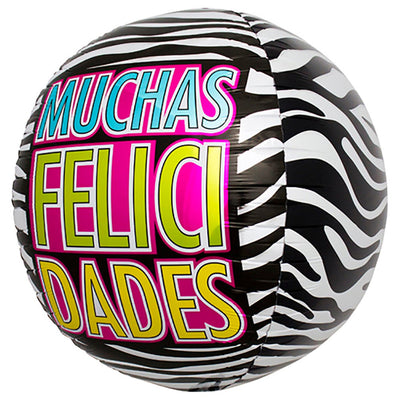 Northstar 17 inch SPHERE - FELICIDADES ZEBRA Foil Balloon 00929-01-N-P