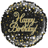 Oaktree 18 inch HAPPY BIRTHDAY - SPARKLING FIZZ HOLOGRAPHIC BLACK Foil Balloon 227215-O-P