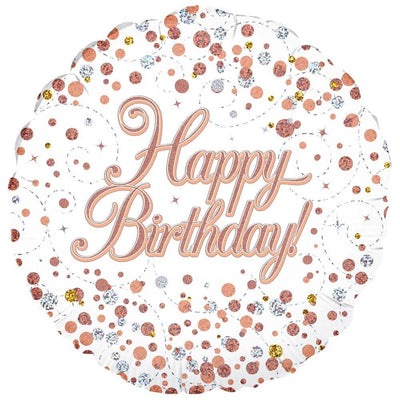 Oaktree 18 inch HAPPY BIRTHDAY - SPARKLING FIZZ HOLOGRAPHIC WHITE Foil Balloon 227062-O-P