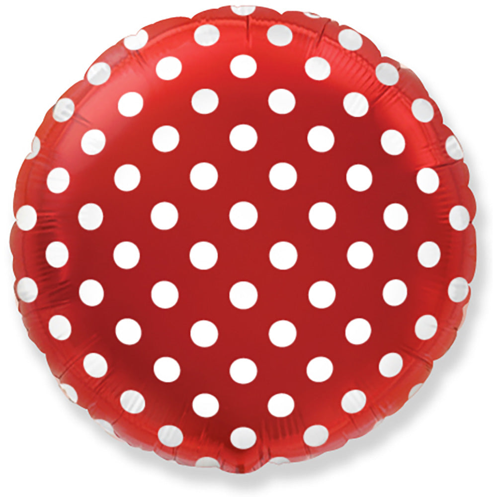 Party Brands 18 inch CIRCLE - RED WITH WHITE POLKA DOTS Foil Balloon 302998-PB-U