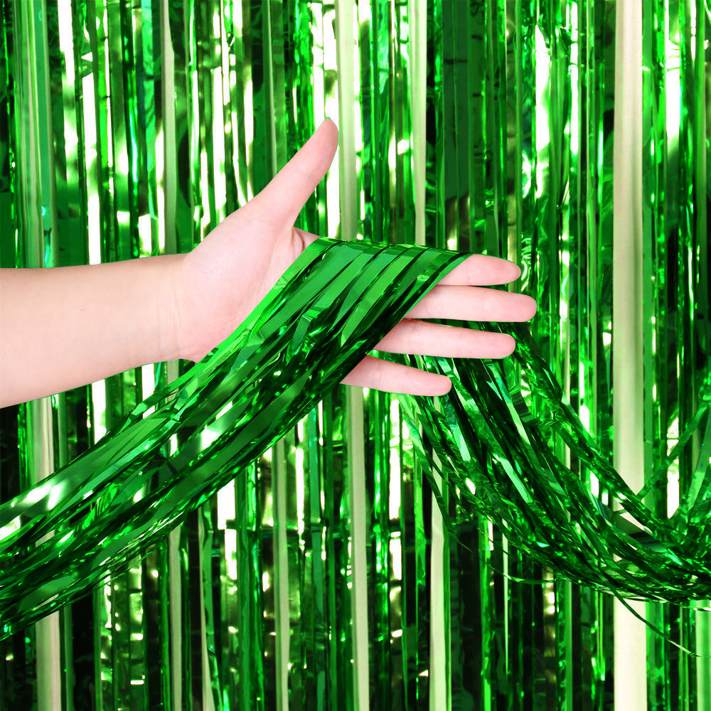 Party Brands 3ft X 6.5ft FOIL FRINGE CURTAIN - METALLIC GREEN Fringe Curtains 10143-PB