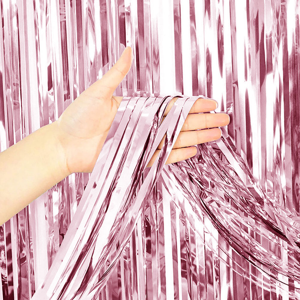 Party Brands 3ft X 6.5ft FOIL FRINGE CURTAIN - METALLIC PINK Fringe Curtains 10153-PB