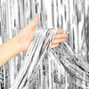 Party Brands 3ft X 6.5ft FOIL FRINGE CURTAIN - METALLIC SILVER Fringe Curtains 10151-PB