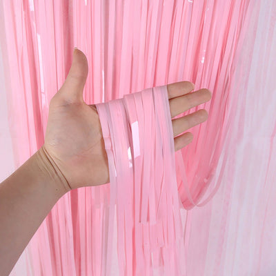 Party Brands 3ft X 6.5ft FOIL FRINGE CURTAIN - PINK Fringe Curtains 10138-PB