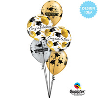 Qualatex 11 inch CONGRATULATIONS GRADUATE CAPS - SILVER & GOLD Latex Balloons