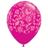 Qualatex 11 inch DAMASK PRINT - WILD BERRY W/ PINK INK Latex Balloons