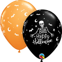 Qualatex 11 inch HAPPY HALLOWEEN SKELETON Latex Balloons