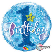 Qualatex 18 inch 1ST BIRTHDAY STARS - BLUE Foil Balloon