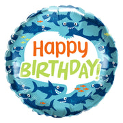 Qualatex 18 inch BIRTHDAY FUN SHARKS Foil Balloon 97378-Q-U