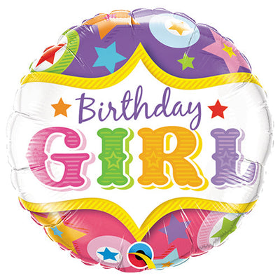 Qualatex 18 inch BIRTHDAY GIRL CIRCUS STARS Foil Balloon