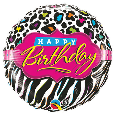 Qualatex 18 inch BIRTHDAY LEOPARD ZEBRA PATTERNS Foil Balloon 41629-Q-U