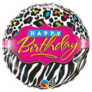 Qualatex 18 inch BIRTHDAY LEOPARD ZEBRA PATTERNS Foil Balloon 41629-Q-U