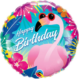 Qualatex 18 inch BIRTHDAY TROPICAL FLAMINGO Foil Balloon 10202-Q-U