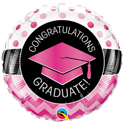 Qualatex 18 inch GRADUATE PINK CHEVRON DOTS Foil Balloon 47499-Q-U